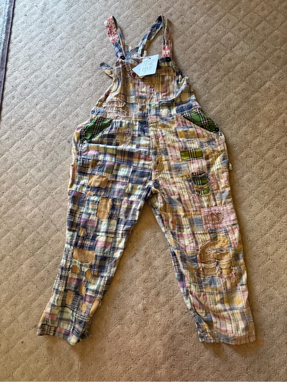 Magnolia Pearl Multicolor Patchwork Plaid Overalls Jumpsuit